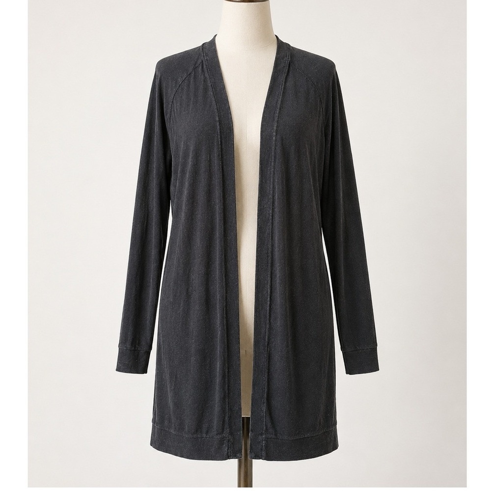 Eileen Fisher Black Tencel Lyocell Open Front Mid Length Cardigan Sweater Small